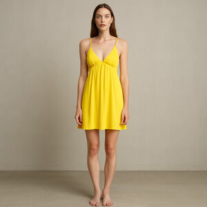 Papaya Halter Neck Yellow Fit and Flare Dress Small